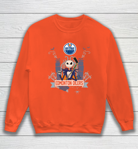 NHL Edmonton Oilers Hockey Jack Skellington Halloween Sweatshirt 3
