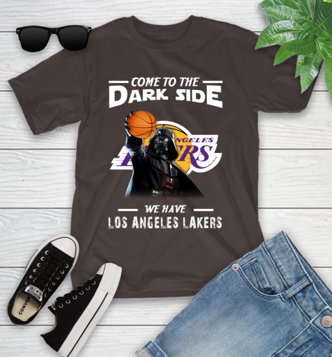NBA Come To The Dark Side We Have Los Angeles Lakers Star Wars Darth Vader Basketball Youth T-Shirt 7