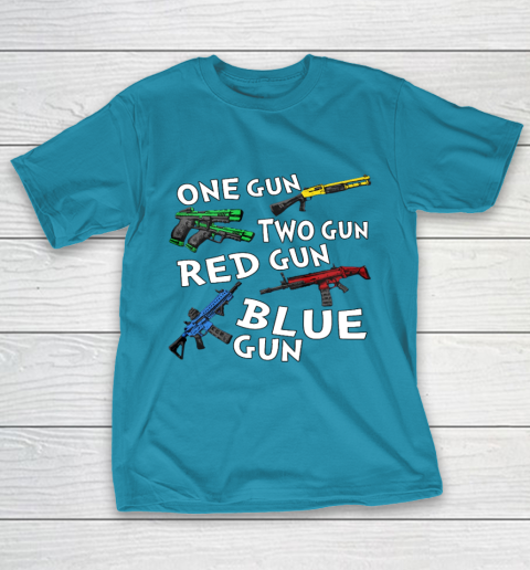 One Gun Two Gun Red Gun Blue Gun T-Shirt 7