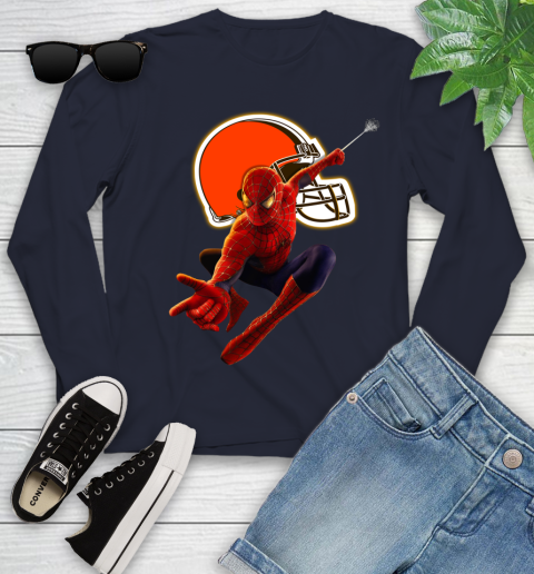 NFL Spider Man Avengers Endgame Football Cleveland Browns Youth Long Sleeve 3