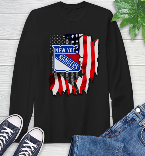 New York Rangers NHL Hockey American Flag Long Sleeve T-Shirt