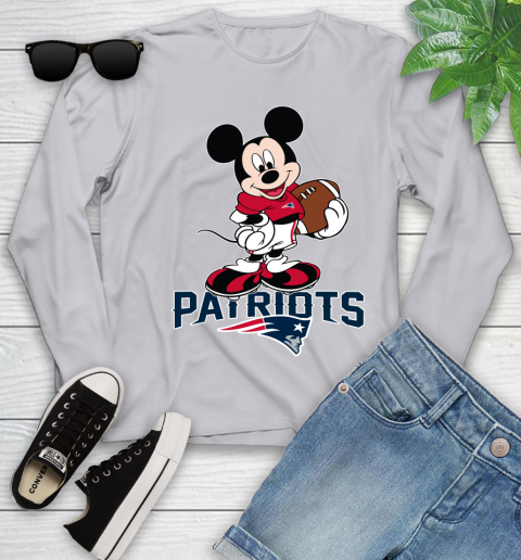NFL Football New England Patriots Cheerful Mickey Mouse Shirt Youth Long Sleeve 5