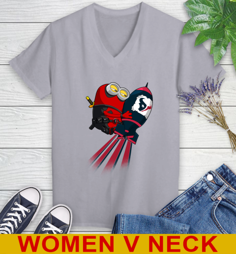 NFL Football Houston Texans Deadpool Minion Marvel Shirt Women's V-Neck T-Shirt 4