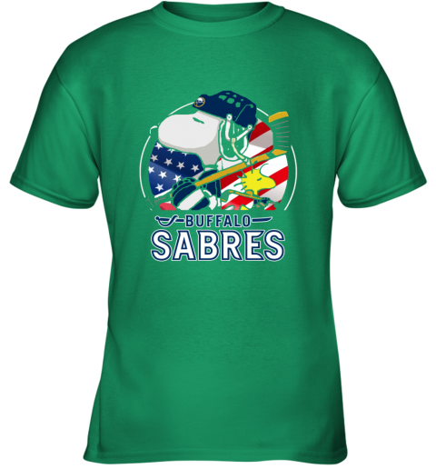 8fd2 buffalo sabres ice hockey snoopy and woodstock nhl youth t shirt 26 front irish green