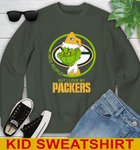 Green Bay Packers NFL Christmas Grinch I Hate People But I Love My Favorite Football Team Youth Sweatshirt 9