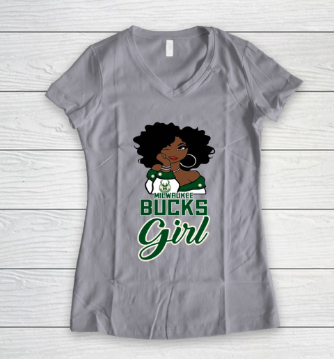 Milwaukee Bucks Girl NBA Women's V-Neck T-Shirt 4