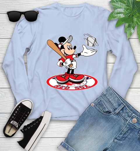 MLB Baseball Boston Red Sox Cheerful Mickey Disney Shirt Youth Long Sleeve 9
