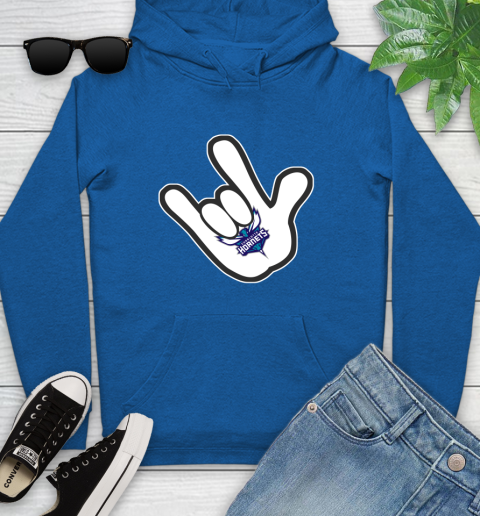 Charlotte Hornets NBA Basketball Mickey Rock Hand Disney Youth Hoodie 9