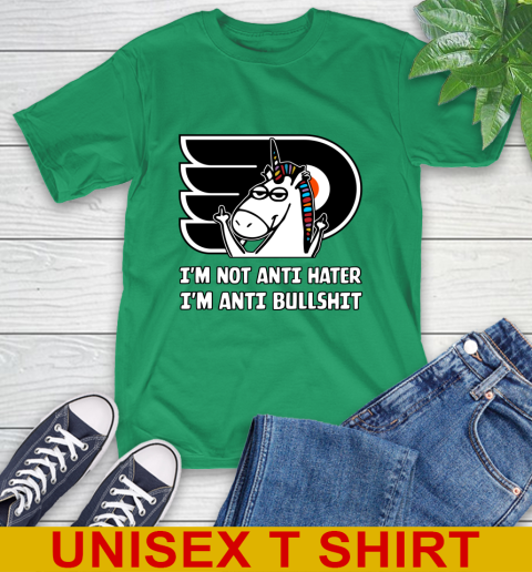 Philadelphia Flyers NHL Hockey Unicorn I'm Not Anti Hater I'm Anti Bullshit T-Shirt 7