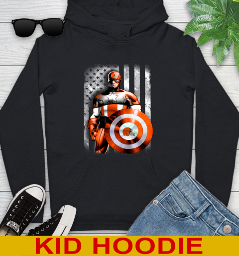 Cleveland Browns NFL Football Captain America Marvel Avengers American Flag Shirt Youth Hoodie