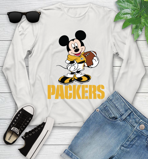 NFL Football Green Bay Packers Cheerful Mickey Mouse Shirt Youth Long Sleeve 12
