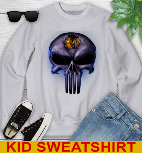 Chicago Blackhawks NHL Hockey Punisher Skull Sports Youth Sweatshirt 3