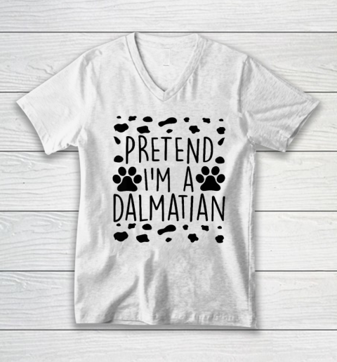 Pretend I'm A Dalmatian Funny Lazy Halloween Dog Costume V-Neck T-Shirt