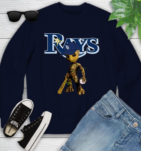 MLB Tampa Bay Rays Groot Guardians Of The Galaxy Baseball Youth Sweatshirt 3