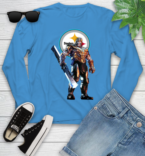 NFL Thanos Gauntlet Avengers Endgame Football Pittsburgh Steelers Youth Long Sleeve 7