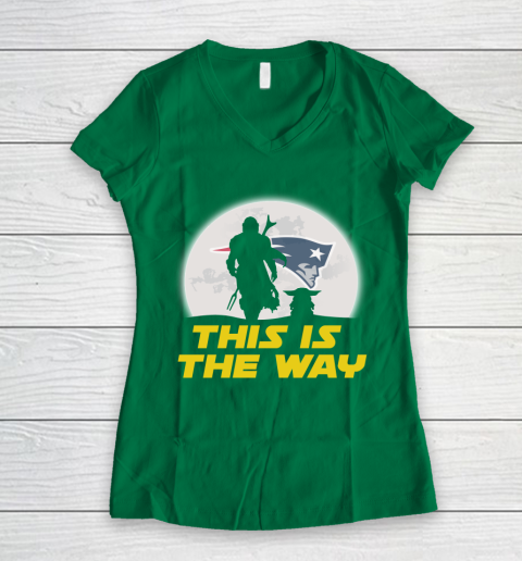 New England Patriots NFL Football Star Wars Yoda And Mandalorian This Is The Way Women's V-Neck T-Shirt 3