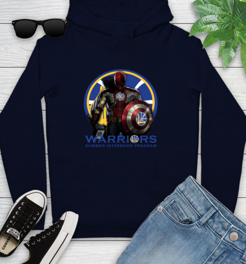 Golden State Warriors NBA Basketball Captain America Thor Spider Man Hawkeye Avengers Youth Hoodie 4
