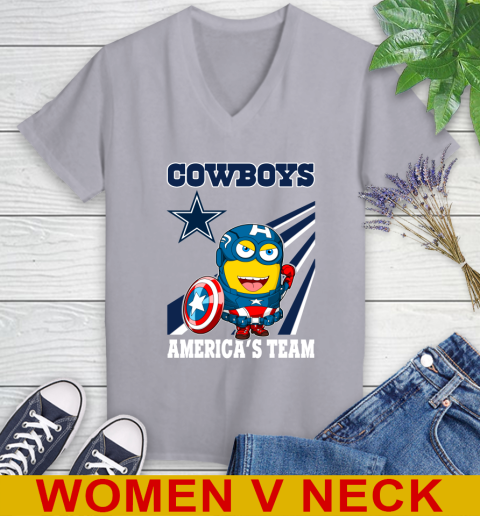 NFL Football Dallas Cowboys Captain America Marvel Avengers Minion Shirt Women's V-Neck T-Shirt 4