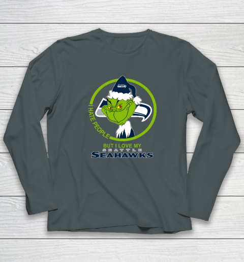 Seattle Seahawks NFL Christmas Grinch I Hate People But I Love My Favorite Football Team Long Sleeve T-Shirt 3