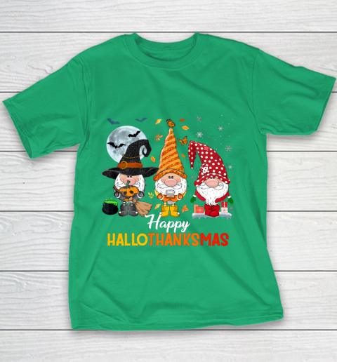 Gnomes Halloween And Merry Christmas Happy Hallothanksmas Youth T-Shirt 3