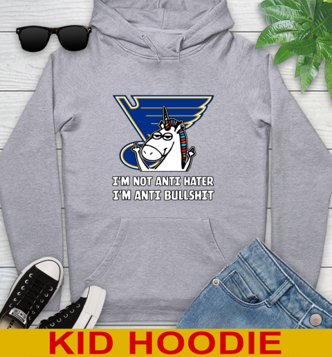 St.Louis Blues NHL Hockey Unicorn I'm Not Anti Hater I'm Anti Bullshit Youth Hoodie 6