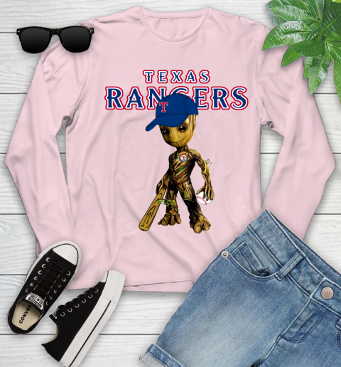 MLB Texas Rangers Groot Guardians Of The Galaxy Baseball Youth Long Sleeve 10
