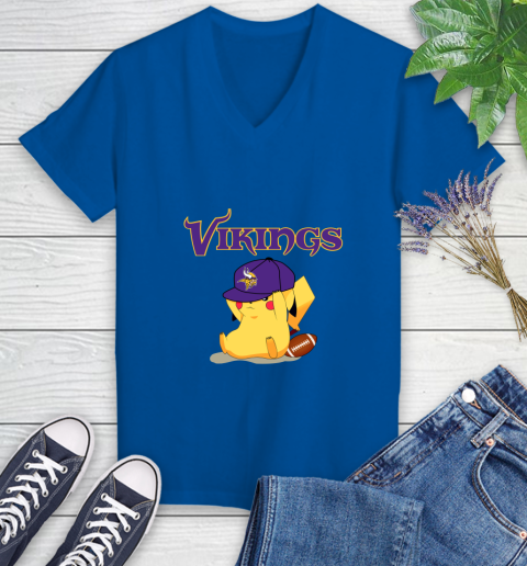 NFL Pikachu Football Sports Minnesota Vikings Women's V-Neck T-Shirt 10