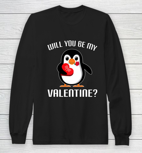 Will You Be My Valentine Funny Cute Penguin Long Sleeve T-Shirt