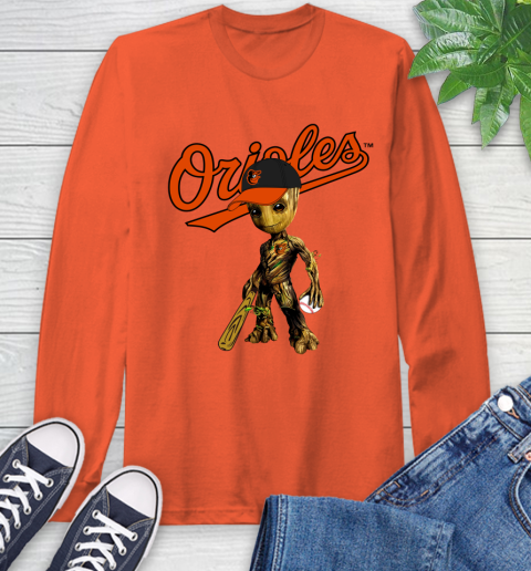 MLB Baltimore Orioles Groot Guardians Of The Galaxy Baseball Long Sleeve T-Shirt 5