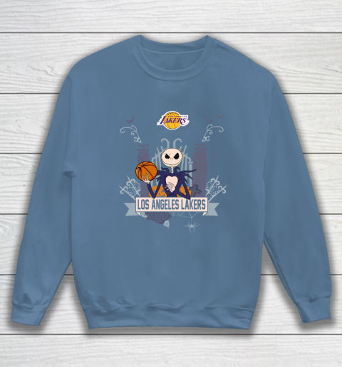 NBA Los Angeles Lakers Basketball Jack Skellington Halloween Sweatshirt 6