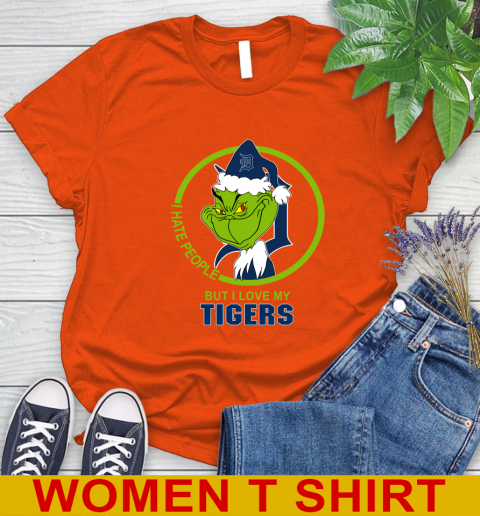 Detroit Tigers MLB Christmas Grinch I Hate People But I Love My Favorite Baseball Team Women's T-Shirt 4