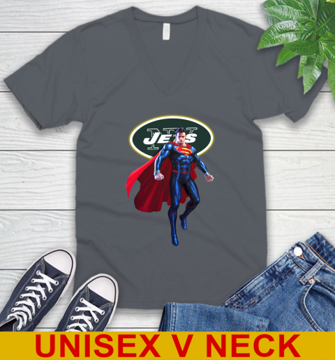 NFL Superman DC Sports Football New York Jets V-Neck T-Shirt 5
