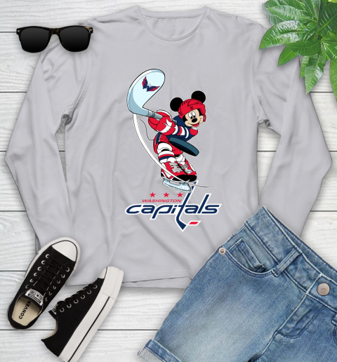 NHL Hockey Washington Capitals Cheerful Mickey Mouse Shirt Youth Long Sleeve 5