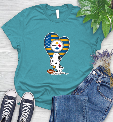 Pittsburgh Steelers NFL Football The Peanuts Movie Adorable Snoopy Women's T-Shirt 12