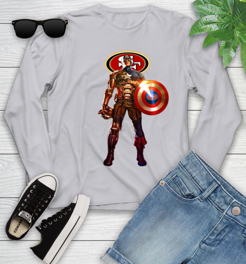NFL Captain America Marvel Avengers Endgame Football Sports San Francisco 49ers Youth Long Sleeve 5