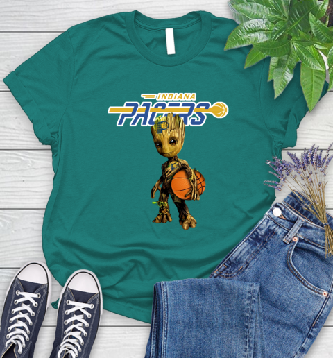 Indiana Pacers NBA Basketball Groot Marvel Guardians Of The Galaxy Women's T-Shirt 12