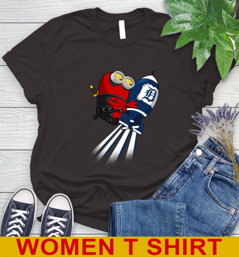 MLB Baseball Detroit Tigers Deadpool Minion Marvel Shirt Women's T-Shirt 9