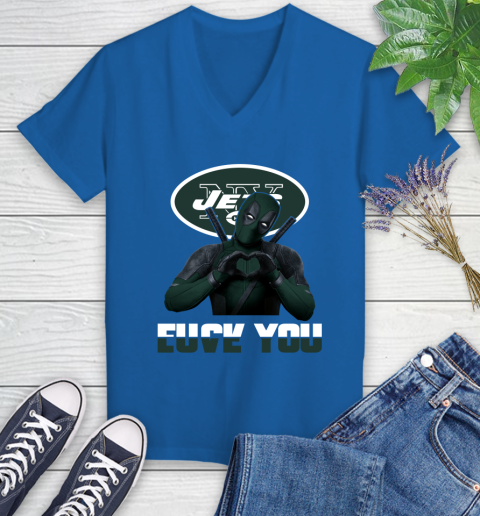 NHL New York Jets Deadpool Love You Fuck You Football Sports Women's V-Neck T-Shirt 10