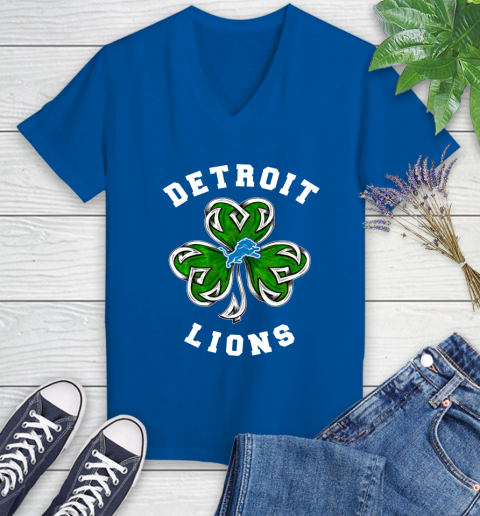 NFL Detroit Lions Three Leaf Clover St Patrick's Day Football Sports Women's V-Neck T-Shirt 10