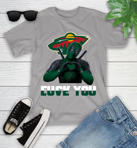 NHL Minnesota Wild Deadpool Love You Fuck You Hockey Sports Youth T-Shirt 4