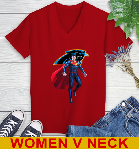 NFL Superman DC Sports Football Carolina Panthers Women's V-Neck T-Shirt 12