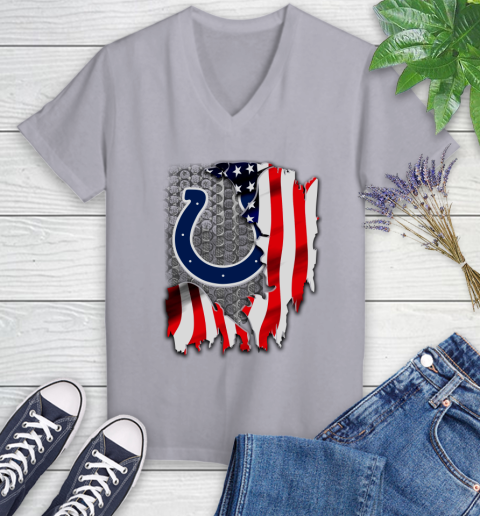 Indianapolis Colts NFL Football American Flag Women's V-Neck T-Shirt 4