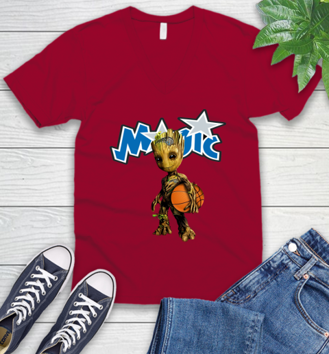 Orlando Magic NBA Basketball Groot Marvel Guardians Of The Galaxy V-Neck T-Shirt 8