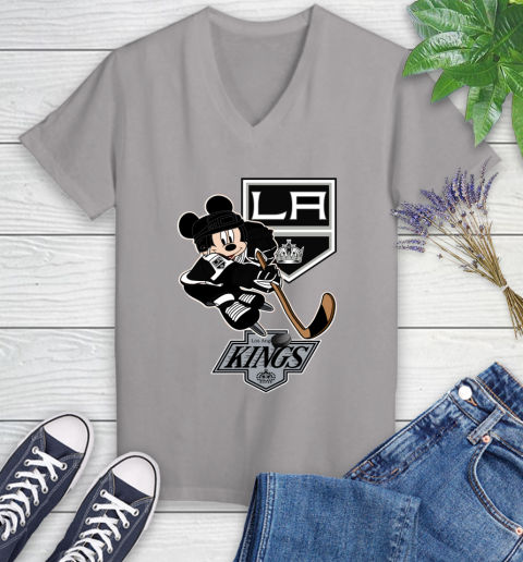 Los Angeles Kings Mickey Mouse Disney Hockey T Shirt Women's V-Neck T-Shirt 18