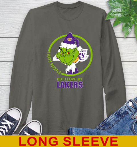 Los Angeles Lakers NBA Christmas Grinch I Hate People But I Love My Favorite Basketball Team Long Sleeve T-Shirt 8