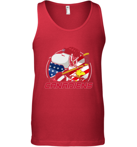 dqm8 montreal canadienssnoopy and woodstock nhl unisex tank 17 front red