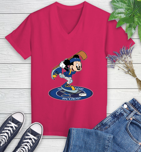 NHL Hockey St.Louis Blues Cheerful Mickey Disney Shirt Women's V-Neck T-Shirt 8