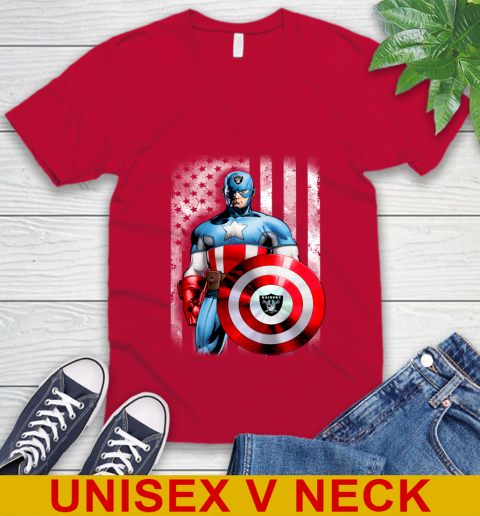Oakland Raiders NFL Football Captain America Marvel Avengers American Flag Shirt V-Neck T-Shirt 6