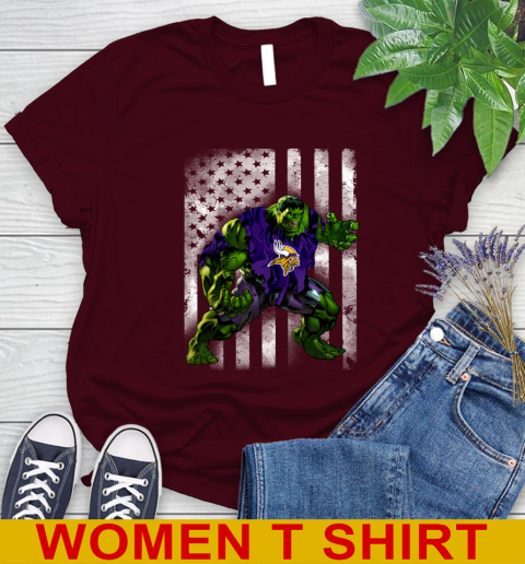 Minnesota Vikings Hulk Marvel Avengers NFL Football American Flag Women's T-Shirt 6
