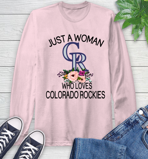 MLB Just A Woman Who Loves Colorado Rockies Baseball Sports Long Sleeve T-Shirt 8